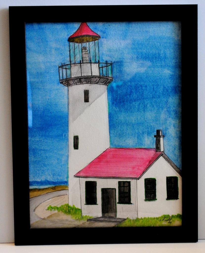 The Lighthouse — framed original watercolor by Greg Knight